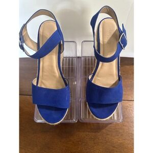 Charlotte Russe Espadrille Wedge Sandals‎ Ankle Strap Blue Wedges Size 8